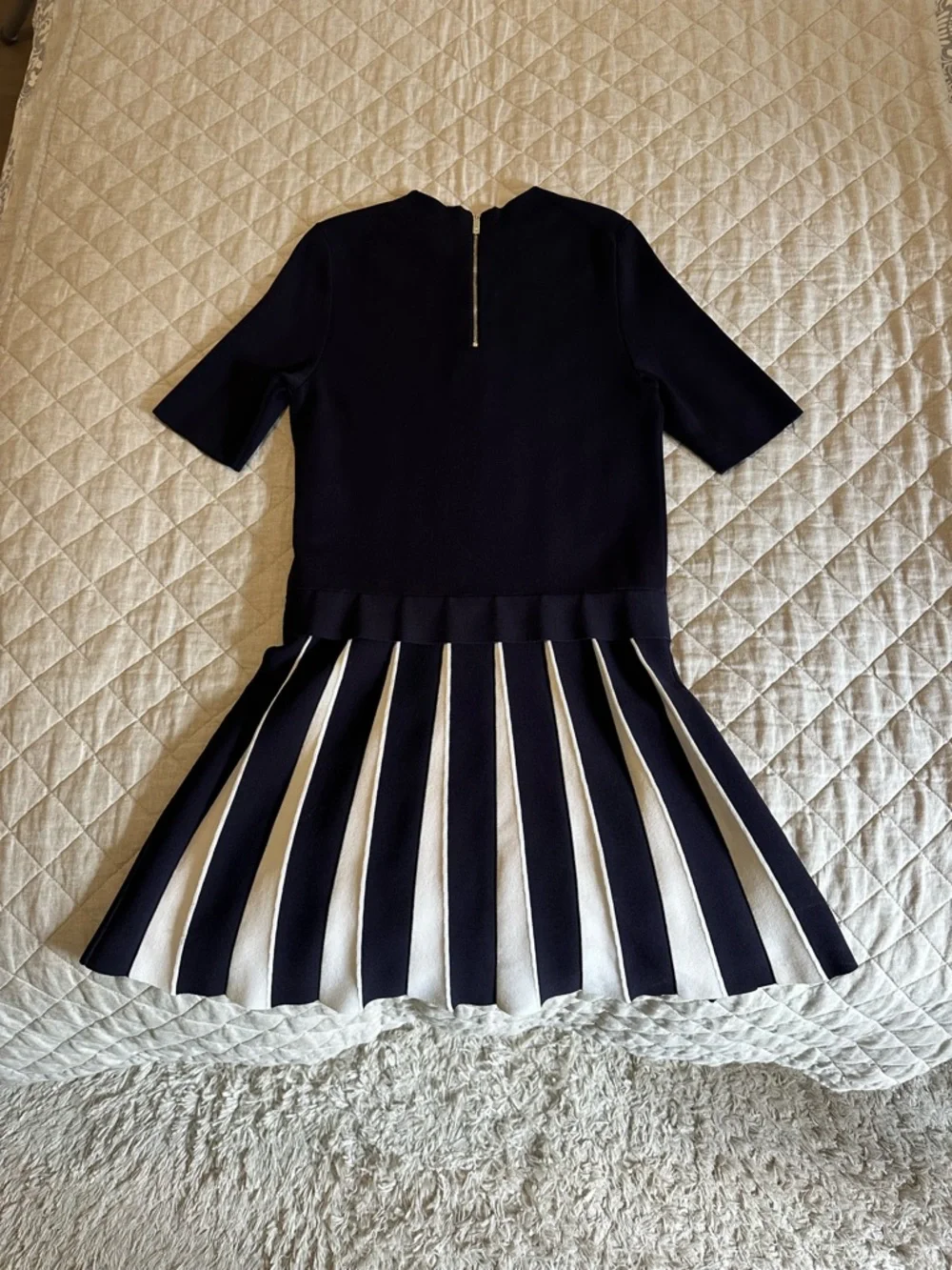 Ted Baker Navy and White Pleated Hem Dress - Picture 3 of 6